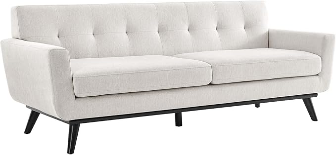 Modway Engage Mid-Century Modern Herringbone Fabric Sofa in Ivory