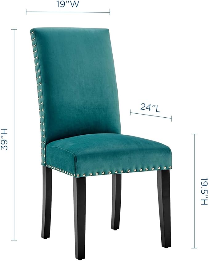 Modway Parcel Performance Velvet Dining Side Chairs - Set of 2, Teal
