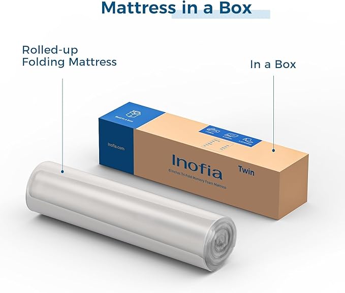 Inofia Trifold Mattress, Folding Memory Foam Mattress with Removable Cover, for Camping, Guest, and Floor Foldable Beds, Cot Size (75"x31"x6")