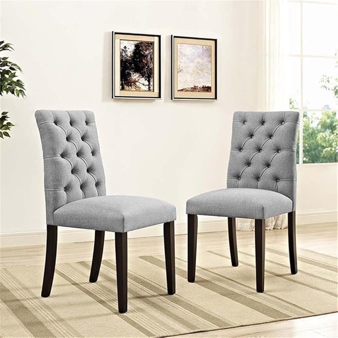 Modway Duchess Modern Tufted Button Upholstered Fabric Parsons Two Dining Chairs in Light Gray