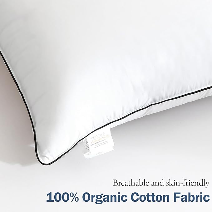 BPC Luxury Hotel Goose Feather Down King Size Pillows Set of 2, Medium Firm Bed Pillows for Sleeping, Organic Cotton Cover, Soft Yet Supportive Down Alternative Surround, RDS Certified, White 20"x36"