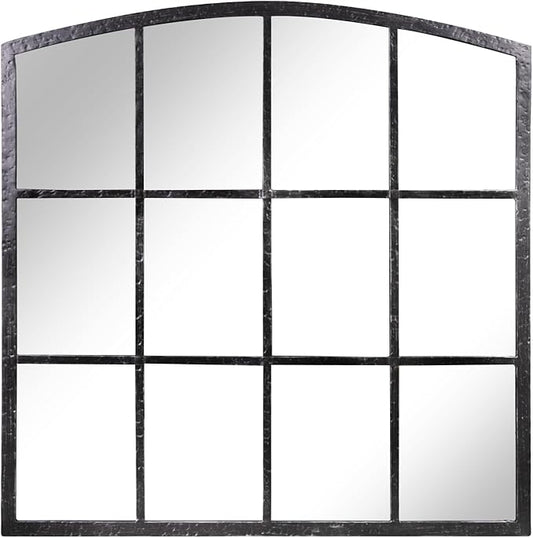 Hand-Forged Black Window Pane Mirror, 36 Inch Wide Window Mirror, Metal Frame Arched Decorative Mirrors, Antique Grid Wall Mirrors for Living Room, Bedroom, Entryway