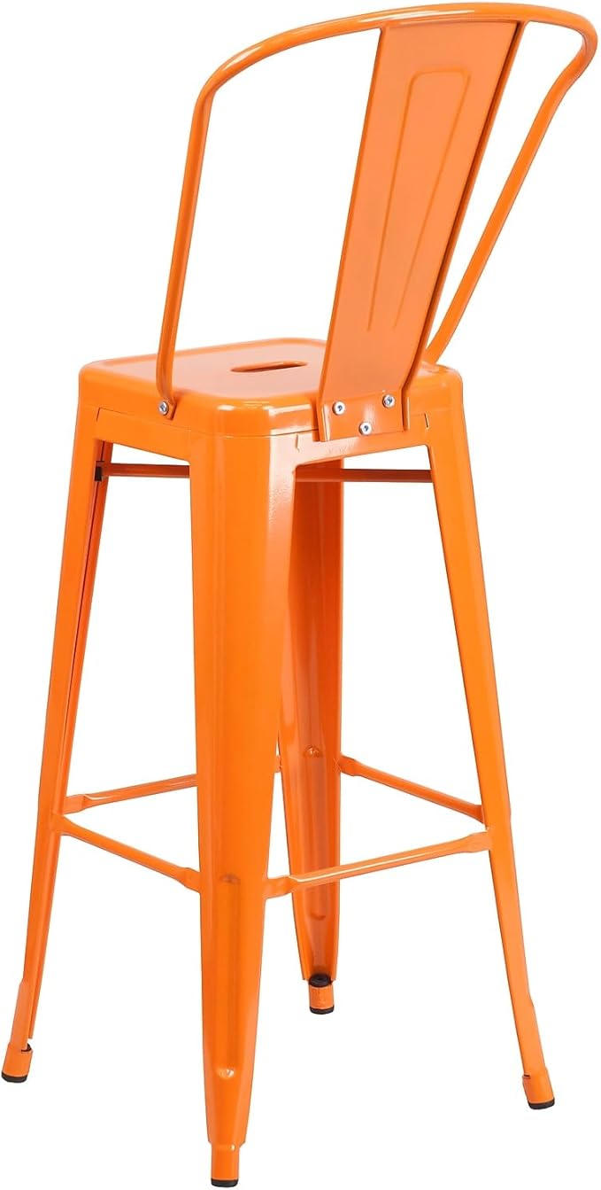 Flash Furniture Lily Commercial Grade 4 Pack 30" High Orange Metal Indoor-Outdoor Barstool with Removable Back