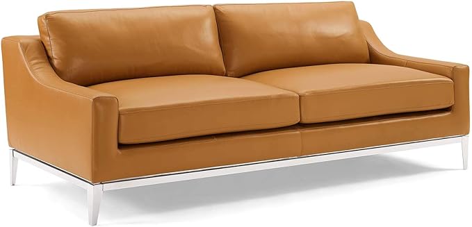Modway Harness 83.5" Leather Sofa in Tan with Stainless Steel Base
