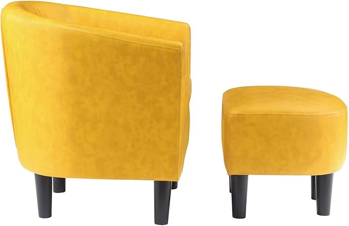 Convenience Concepts Take a Seat Churchill Accent Chair with Ottoman, Marigold Stamped Faux Leather