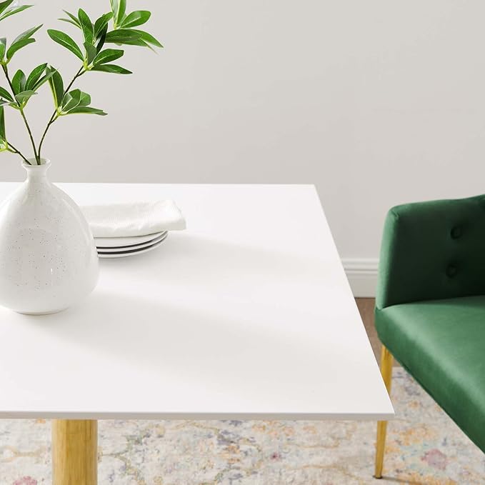 Modway Verne Modern Square 35" Dining Table in Gold White