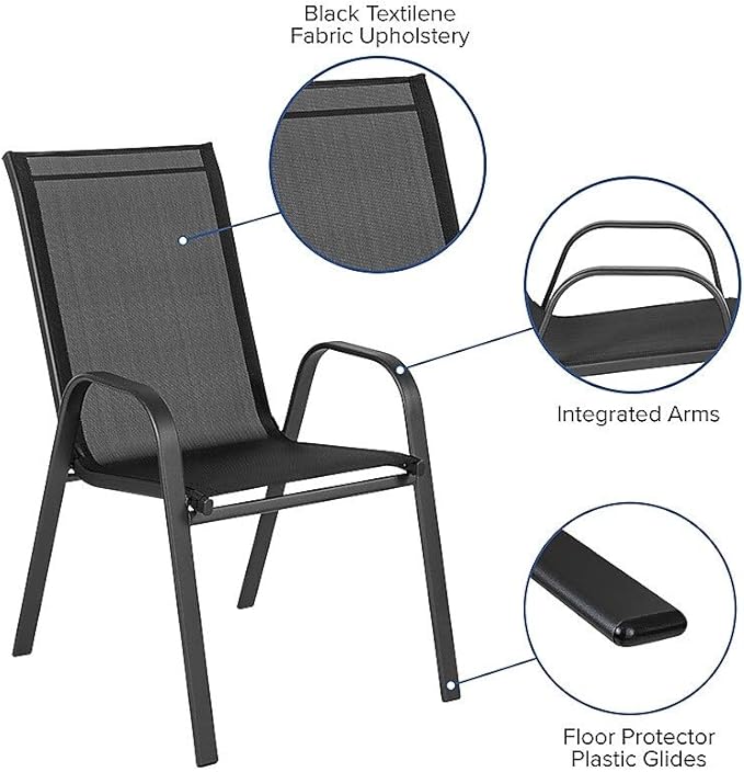 Flash Furniture Brazos Series Outdoor Stackable Patio Chairs with Flex Comfort Material, Stacking Outdoor Modern Sling Patio Chairs, Set of 5, Black