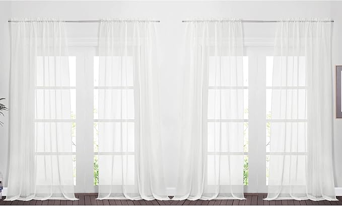 NICETOWN Voile Sheer Window Curtains for Bedroom, Rod Pocket Elegant Airy Sheer Curtains Sweep The Floor for Living Room, W60 x L95, 4 Panels, Ivory