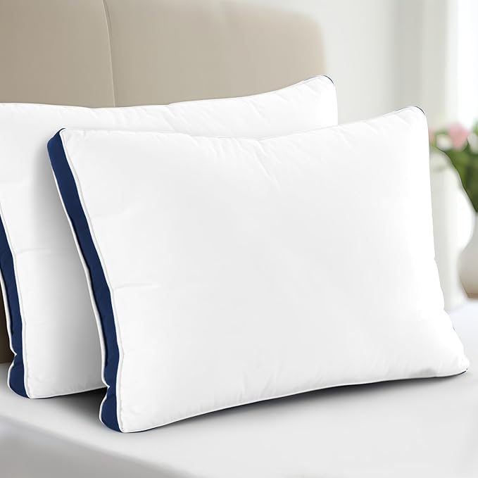 LUX Décor Gusseted Style Soft Hotel Pillows Set of 2 – for Side, Stomach & Back Sleepers - Down Alternative Hotel Bed Pillows – 100% Microfiber Cover, Virgin PSF Fill – Navy, King 36x18