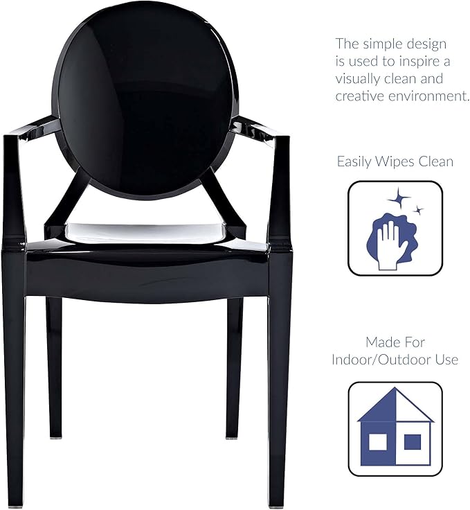 Modway Casper Modern Acrylic Stacking Kitchen and Dining Room Arm Chair in Black - Fully Assembled