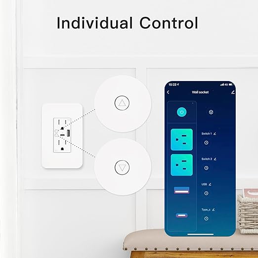 WiFi Smart Plug,in-Wall Smart Home Outlet Compatible with Alexa,Google Assistant,Timer Via App,USB + Type-C Port,Partition Remote Control Smart Socket