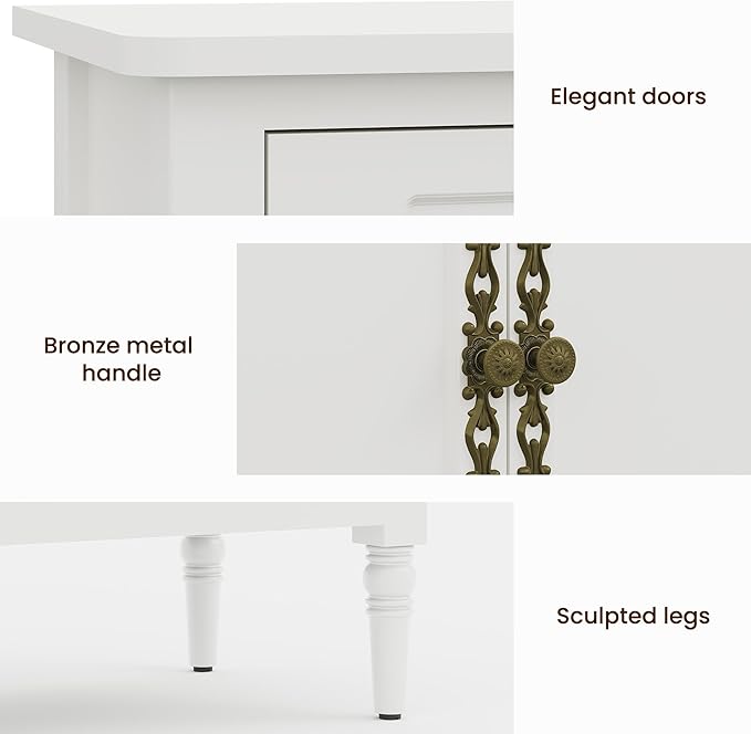 Sideboard with 4 Doors, Mid-Century Console Table with Adjustable Shelves, Accent Cabinet for Entryway, Living Room, Dining Room, White