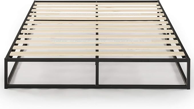 Mellow Modernista Low Profile 10 Inch Metal Platform Bed Frame with Classic Wooden Slat Support Mattress Foundation (No Box Spring Needed), King, Black