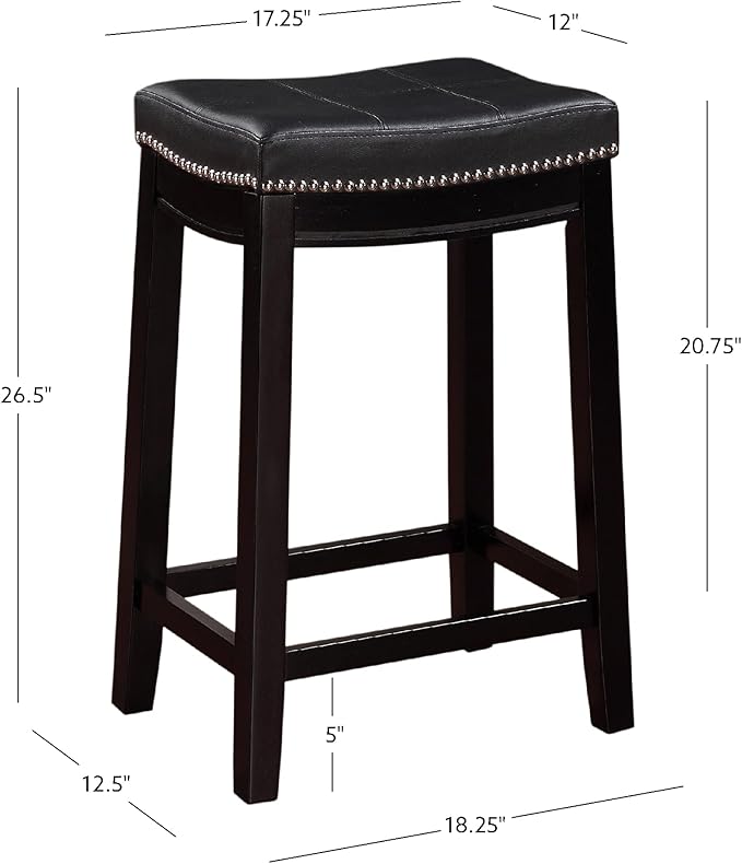 Linon Claridge Counter Stool, Black, 26" x 18" x 12.75"