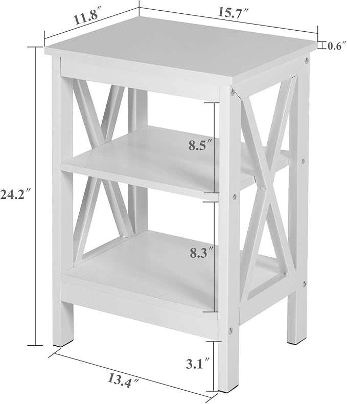VECELO Modern X-Design Night Stand, Nightstands End Storage Versatile Shelf Side Table,Easy Assembly, Pearl White
