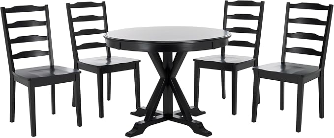 SAFAVIEH Home Collection - Shay Black 5-Piece Wood Dining Set, Traditional Round Table and 4 Chairs, Kitchen or Dining Room (DNS9205B)