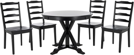 SAFAVIEH Home Collection - Shay Black 5-Piece Wood Dining Set, Traditional Round Table and 4 Chairs, Kitchen or Dining Room (DNS9205B)