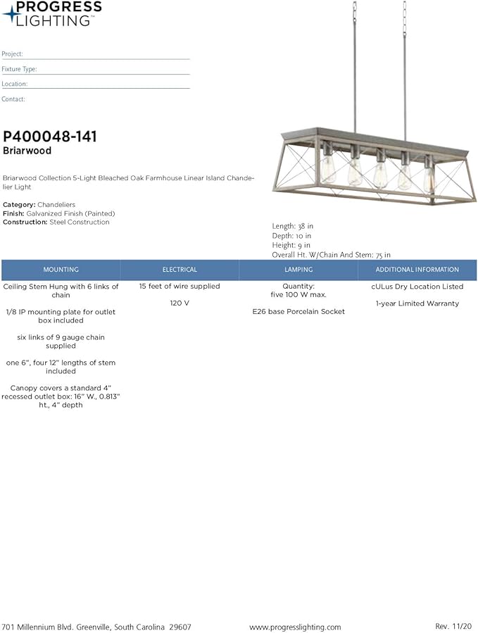 Progress Lighting P400048-141 Briarwood Chandeliers, Galvanized