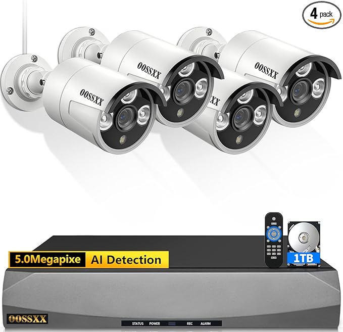 (4K/8.0 Megapixel & 130° Wide-Angle) 2-Way Audio PoE Camera Wired Outdoor Home Security Camera System Indoor Video Surveillance IP Cameras Surveillance System (4Cam-1TB(5MP))