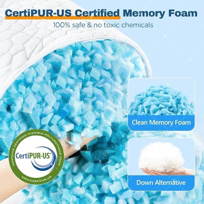 Cooling Pillow Standard Size 1 Pack, Adjustable Bed Pillows for Sleeping, Luxury Shredded Memory Foam Pillows, Soft and Supportive Firm Pillow for Side,Back, Stomach Sleepers, Gifts for Hot Sleepers