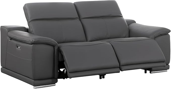 Blackjack Furniture Venice Top Grain Italian Leather Recliner 5 Seater 4 Power Reclining Seater 2 Piece Sofa Set with Adjustable Headrests Modern Seating Sofa and Loveseat for Living Room, Dark Grey