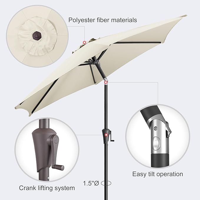 7.5FT Outdoor Patio Umbrella - Table Umbrella Waterprool UV Protection, Sombrillas de Patio with Push Button Tilt, Sun Umbrella for Pool, Porch, Garden, Deck, Backyard (Ivory)
