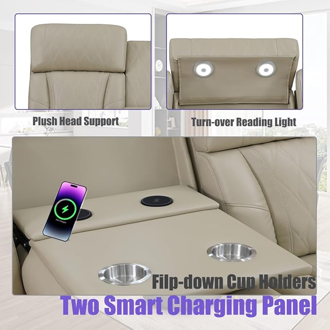 Brown Power Reclining Sectional Sofa, Leather Recliner Sectional Sofa, Power Recliner Couch Set With LED, Living Room Furniture Sets Adjustable Chair, Arm Storage & Cup Holders for Home/Office