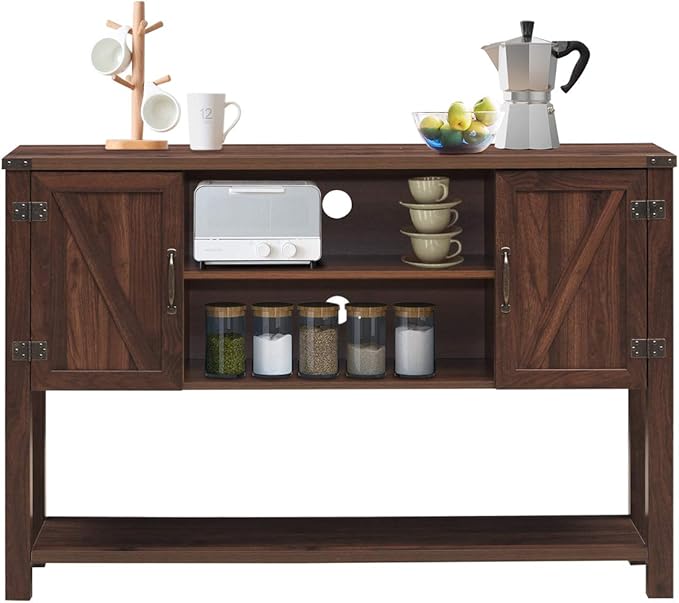 Tangkula Console Table Buffet Table, Modern Sideboard with Storage Cabinets and Bottom Shelf, Contemporary Tall Buffet Storage Cabinet, Kitchen Dining Room Furniture (Brown)