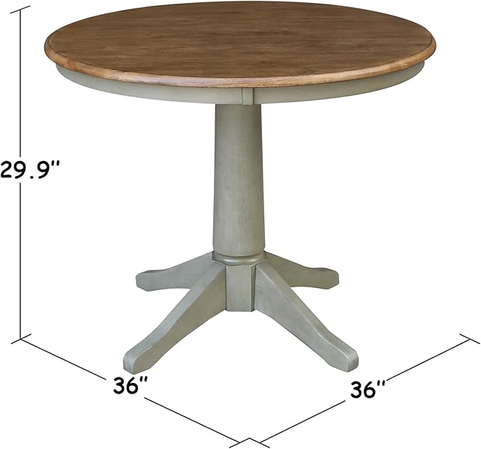 IC INTERNATIONAL CONCEPTS 36" Round Solid Wood Distressed Hickory/Stone Dining Table with 2 Chairs