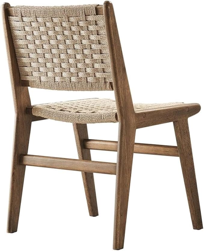 Modway Saoirse Woven Rope Wood Dining Side Chair in Walnut Natural