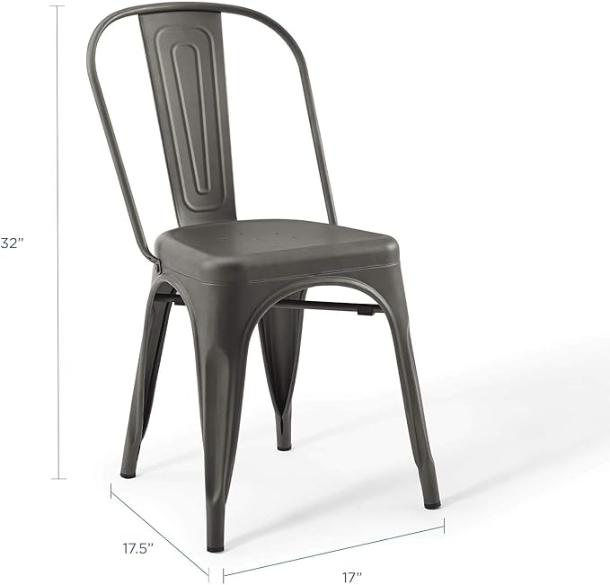 Modway Promenade Industrial Modern Steel Metal Bistro Dining Chairs in Gunmetal - Set of 2