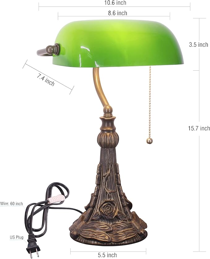 Tiffany Banker Lamp Small Stained Glass Table Lamp Tiffany Style Piano Light Green Glass Style Desk Lamp Angle Adjustable 10.6X15.7Inch for Home Office Living Room Bedroom