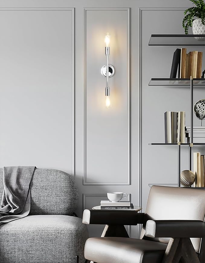 Phansthy Wall Sconces Set of Two, Modern Sconces Wall Lighting Fixtures, 2-Light Bathroom Light Over Mirror, Indoor Ceiling Light/Wall Light for Bedroom, Living Room (Chrome 2 Pack)