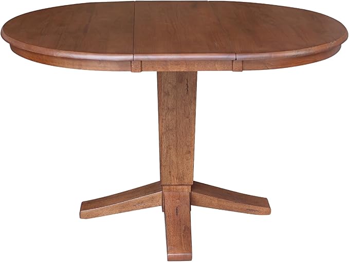 IC INTERNATIONAL CONCEPTS 36" Solid Wood Round Top Pedestal Dining Table with 12" Leaf - 30.1" H