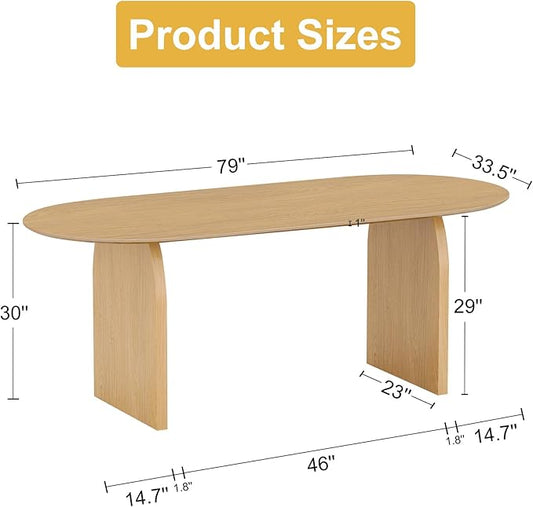Casaphoria 79" Large Dining Table for 8, Wood Oval Living Room Table, Modern Farmhouse Kitchen Table with Scratch-Resistant Top & Wood Pedestal, Easy Assembly and Clean, Oak