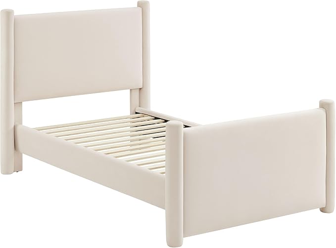 Modway Rael Twin Platform Bed Frame with Upholstered Headboard and Footboard in Alabaster