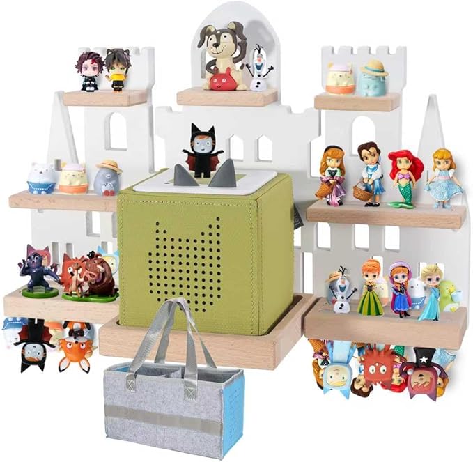 Tonie Shelf for Toniebox, Castle Tonie Shelf,Tonie Figures Tonie Storage,Magnetic Wooden Floating Shelves Compatible with Tonie Box Player Character for Kids Room (White)