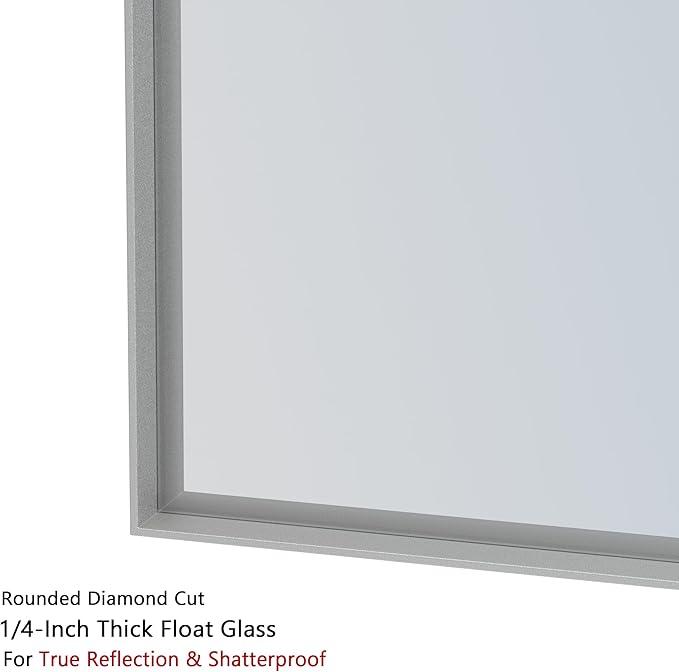 VocalStar Silver Bathroom Mirror for Wall, 30 x 40 Inch Square Corner Rectangle Nickel Metal Framed Modern Bathroom Vanity Mirrors, 1/4-inch Shatterproof Glass | Ultra-Flush Hanging