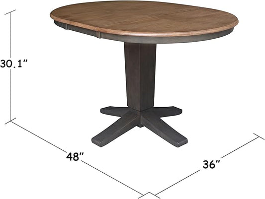IC INTERNATIONAL CONCEPTS 36" Solid Wood Round Top Pedestal Dining Table with 12" Leaf - 30.1" H