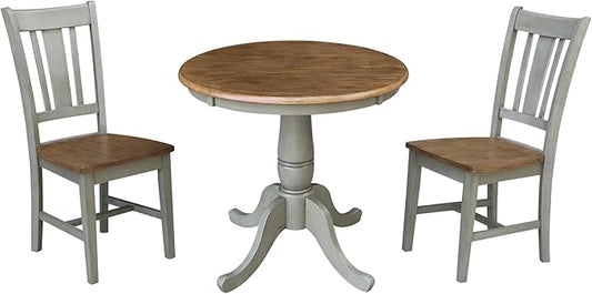 IC INTERNATIONAL CONCEPTS 30" Round Solid Wood Distressed Hickory/Stone Dining Table with 2 Chairs