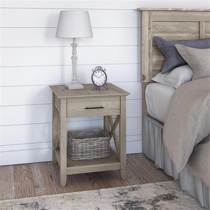 Bush Home Key West Nightstand with Drawer in Washed Gray