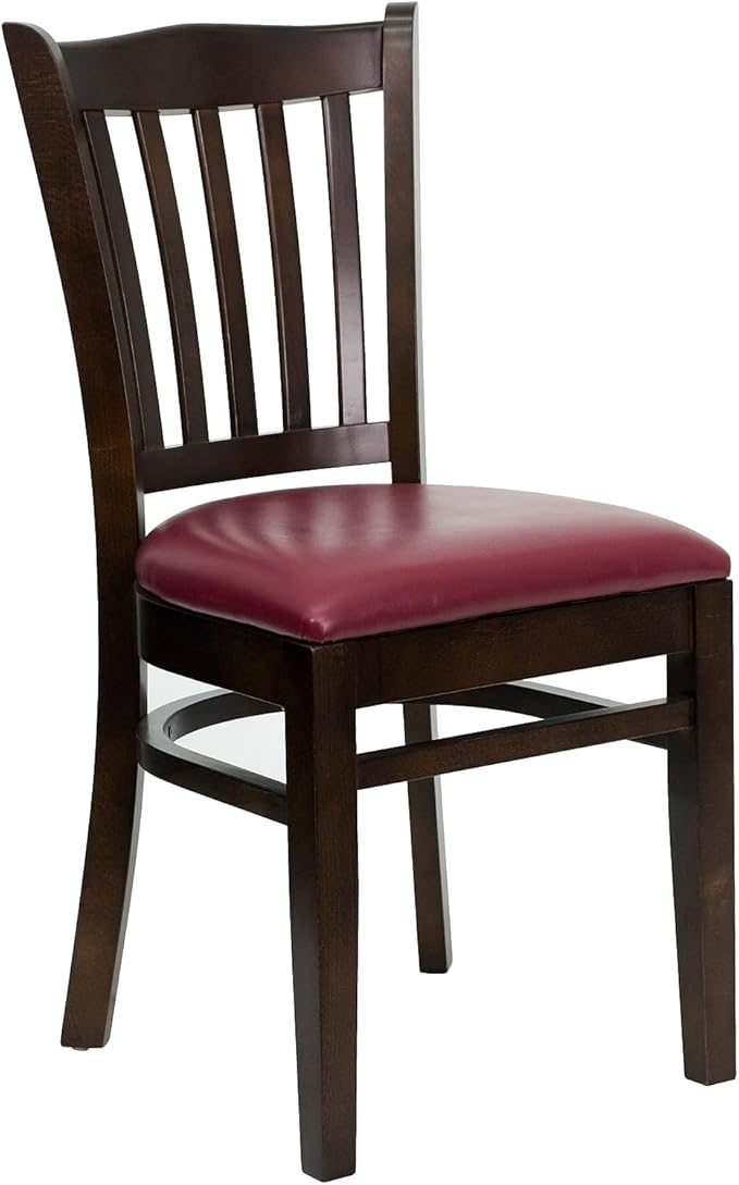 Flash Furniture HERCULES Series Vertical Slat Back Walnut Wood Restaurant Chair - Burgundy Vinyl Seat