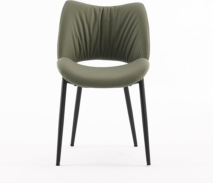 Rowill Olive Green Dining Chairs Set of 2, Upholstered Dining Room Chairs with Hollow Back, Faux Leather Kitchen Chairs for Dining, Mid Century Modern Dining Chair with Curved Seat