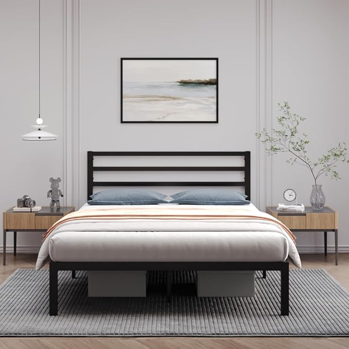 Golden Gate Beds Metal Platform Bed Frame with Antique Victorian Wrought Iron-Art Headboard and Footboard (Black, Full, Modern)
