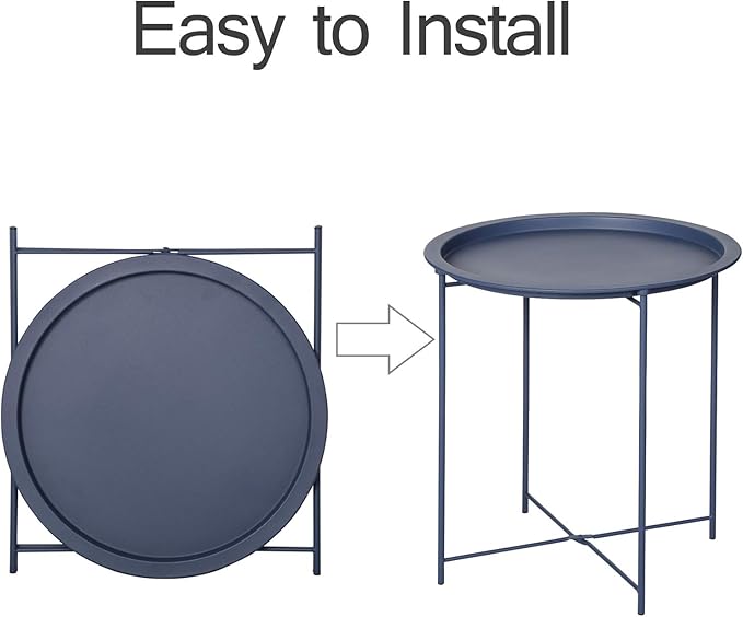 VECELO Modern End Side Tables,Round Metal Foldable Tray,Stable Snack Nightstand for Outdoors,Small Space,Living Room and Balcony, Blue, 18.5 in x 18.5 in x 19.7 in