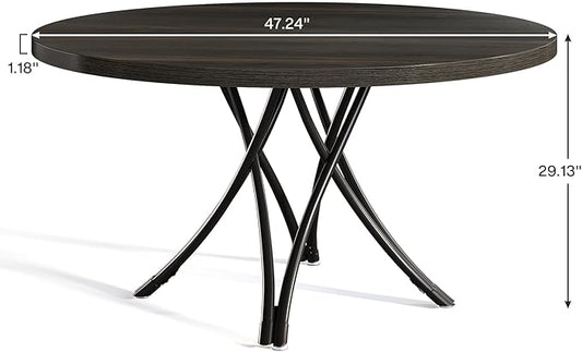 Tribesigns 47" Round Dining Table for 4-6, Modern Kitchen Table with Metal Cross Legs, Small Circle Dinner Table for Kitchen, Dining Room, Small Space, Space Saving (Black)