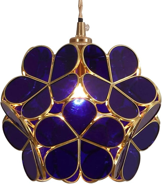Bieye L10746 Petals Tiffany Style Stained Glass Ceiling Pendant Light with 8-inch Wide Lampshade (Cobalt Blue, 8" Cherry Blossom)