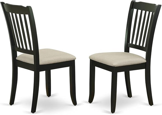 East West Furniture DAC-BLK-C Danbury Kitchen Dining Chairs - Linen Fabric Upholstered Wooden Chairs, Set of 2, Black