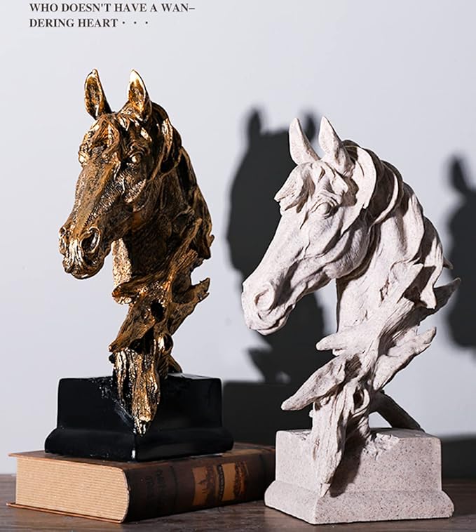 Creative Art Retro Horse Head Ornament,Resin Statue Ornaments,Abstract Style Sculptures,Living Room Dining Desk Decorations,Bookshelf Decorative Objects,Office Decor(11.8"/Sandstone)