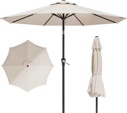 10FT Patio Umbrella, Outdoor Umbrella with Push Button Tilt and Crank, 8 Sturdy Ribs, UV Protection & Waterproof Market Umbrella for Pool, Backyard, Beach,Deck (Cream White)